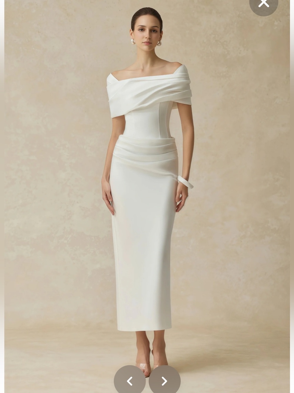 Off-Shoulder White Sheath Maxi Dress